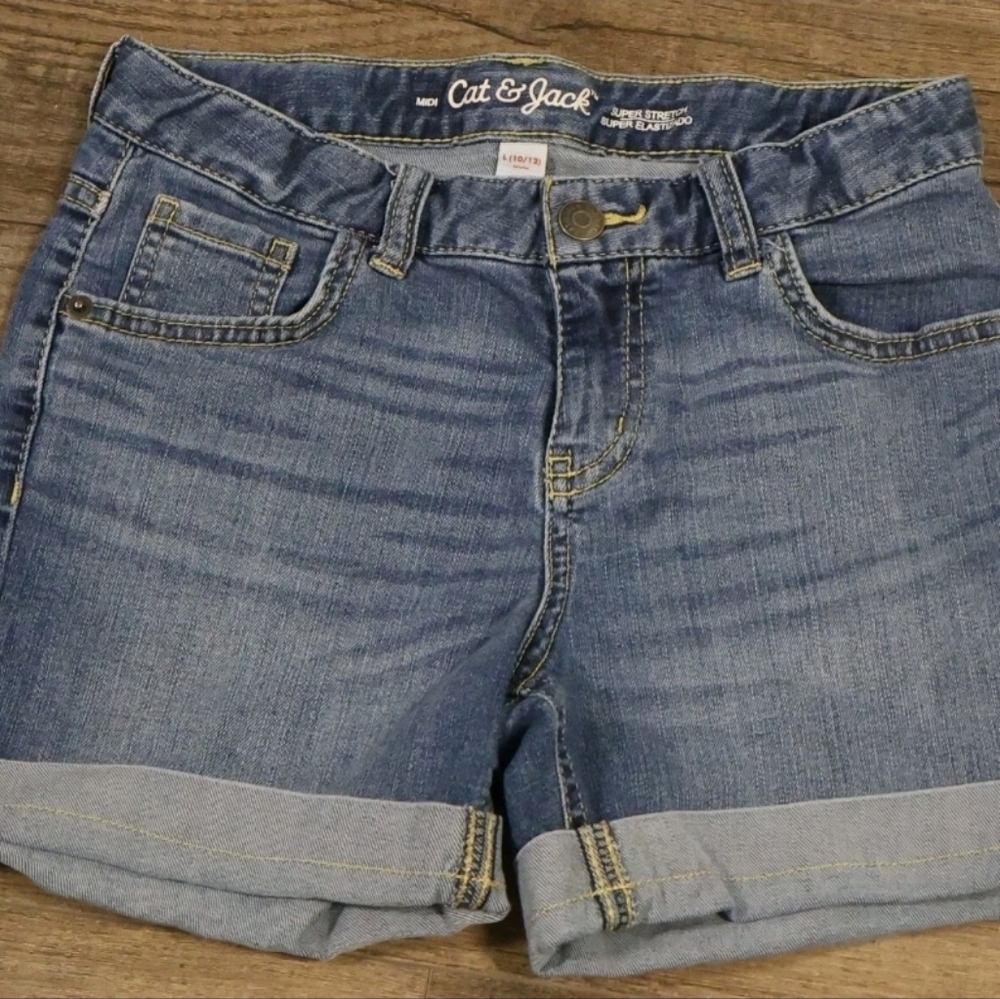 Cat And Jack Girl's Midi Super Stretch Denim Shorts, Size Large (10/12)